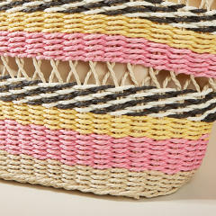 Boho colorful stripe pattern straw beach tote bag