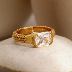 18KG concise cubic zircon diamond stainless steel finger ring