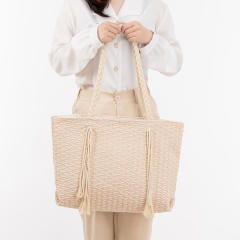 Casual rope tassel canvas beach tote bag
