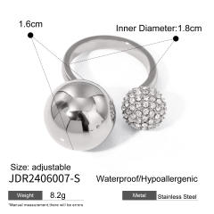 18KG chunky ball bead diamond stainless steel finger rings