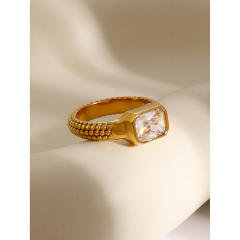 18KG concise cubic zircon diamond stainless steel finger ring