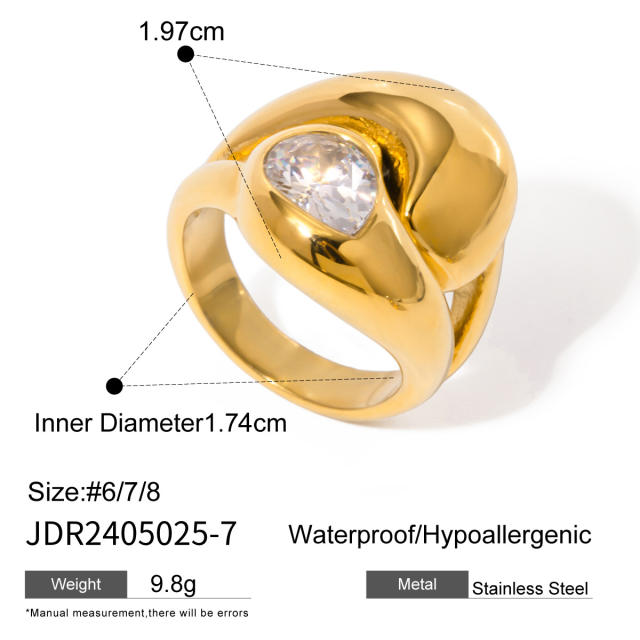 18KG chunky cross drop diamond stainless steel rings rings