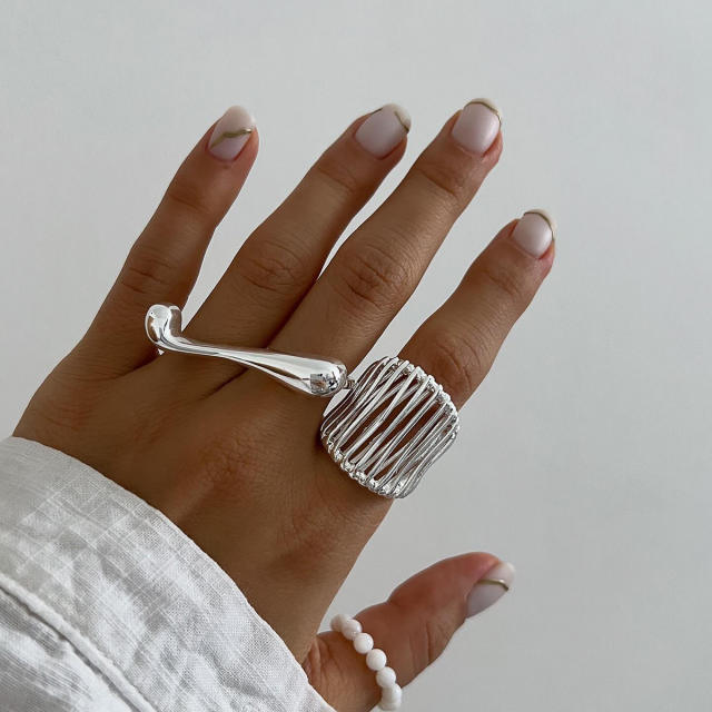 18KG chunky geometric design stainless steel rings