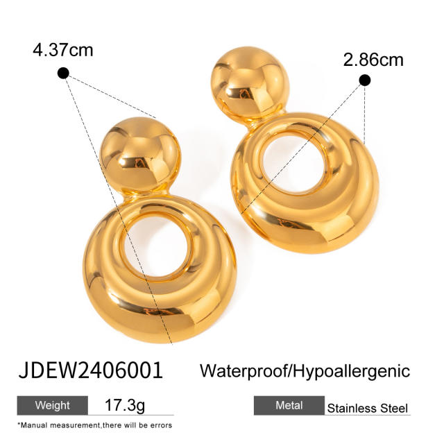18KG chunky circle dangle stainless steel earrings