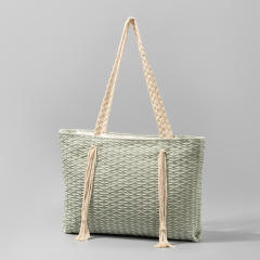 Casual rope tassel canvas beach tote bag