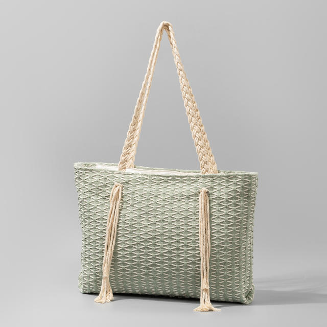 Casual rope tassel canvas beach tote bag