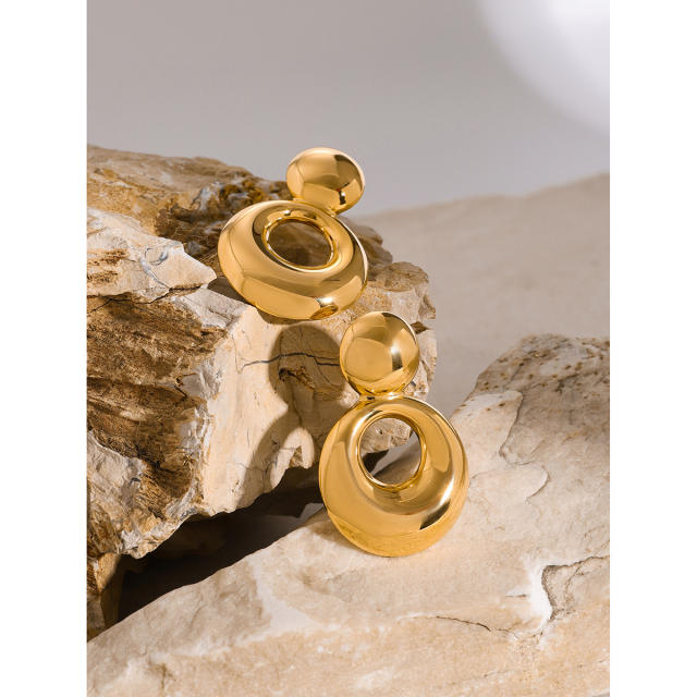 18KG chunky circle dangle stainless steel earrings