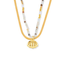 Boho diamond shell pendant natural stone bead chain necklace