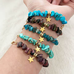 Boho natural stone bead stainless steel chain bracelet