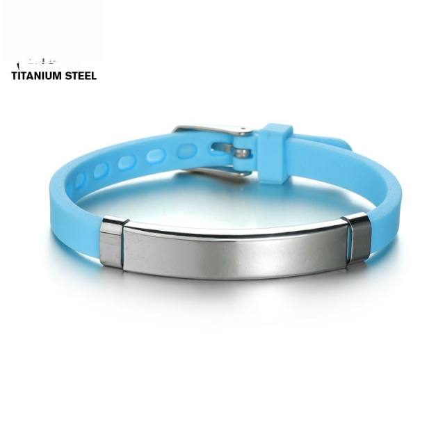 Sweet summer candy color Silica gel bracelet stainless steel bar engrave letter bracelet