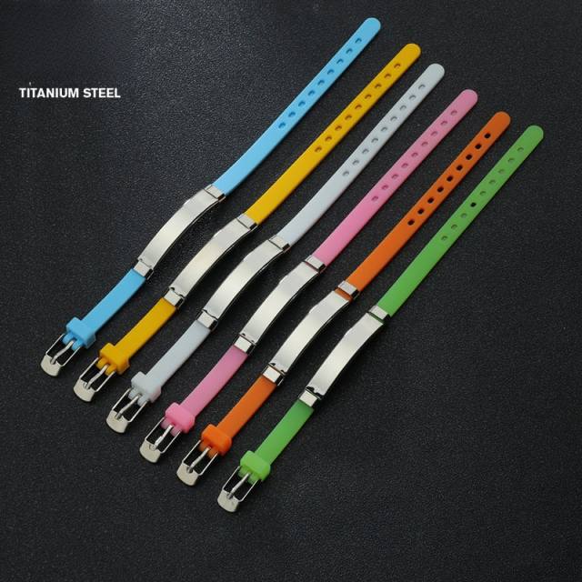 Sweet summer candy color Silica gel bracelet stainless steel bar engrave letter bracelet