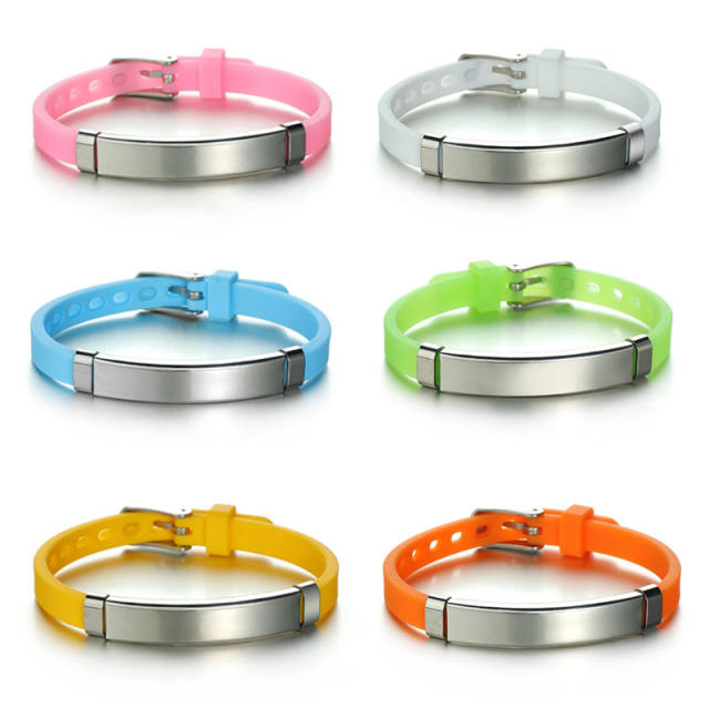 Sweet summer candy color Silica gel bracelet stainless steel bar engrave letter bracelet