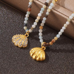 Boho diamond shell pendant natural stone bead chain necklace