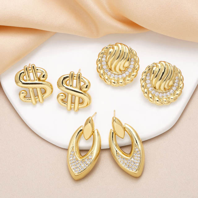 Chunky real gold plated copper geometric earrings