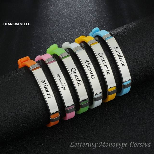 Sweet summer candy color Silica gel bracelet stainless steel bar engrave letter bracelet