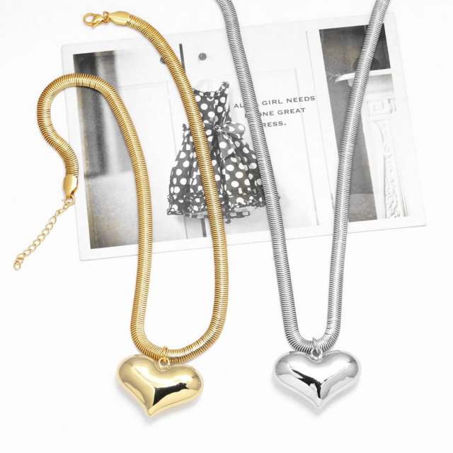 Chunky bubble heart pendant snake chain copper necklace