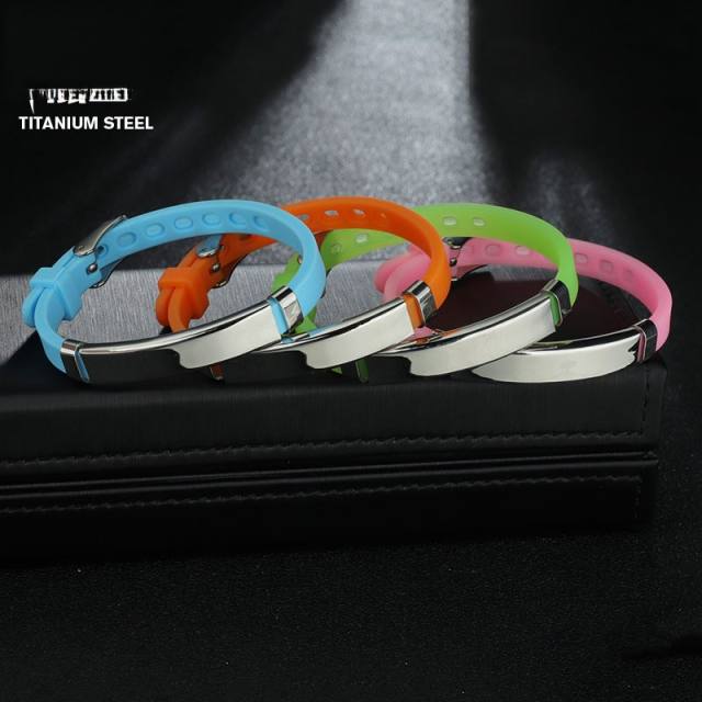 Sweet summer candy color Silica gel bracelet stainless steel bar engrave letter bracelet