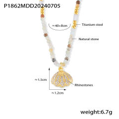 Boho diamond shell pendant natural stone bead chain necklace