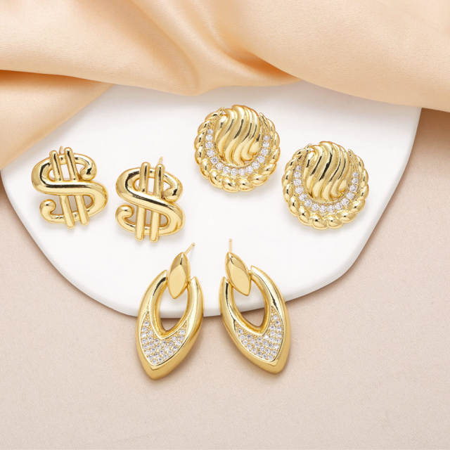 Chunky real gold plated copper geometric earrings