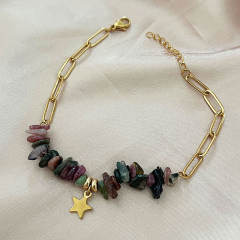 Boho natural stone bead stainless steel chain bracelet