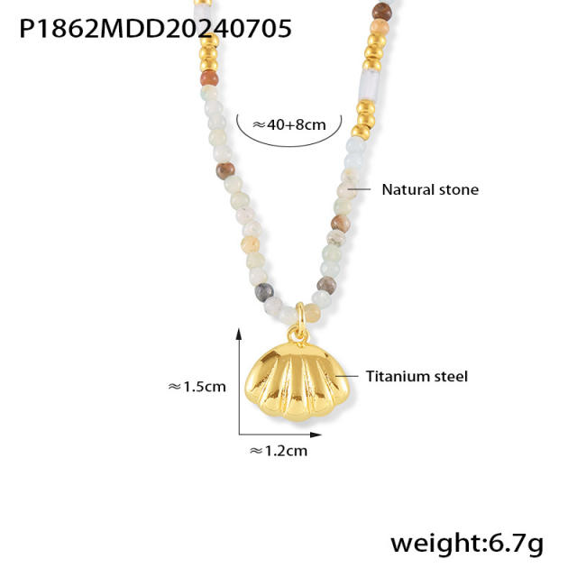 Boho diamond shell pendant natural stone bead chain necklace
