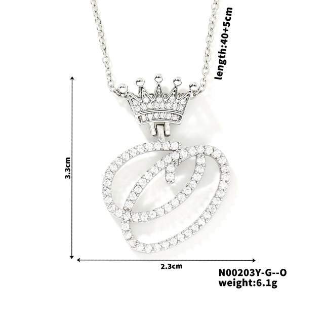 Delicate hiphop diamond initial letter pendant copper necklace