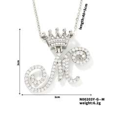 Delicate hiphop diamond initial letter pendant copper necklace