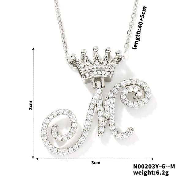 Delicate hiphop diamond initial letter pendant copper necklace
