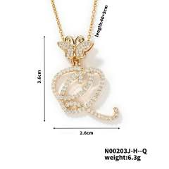 Delicate hiphop butterfly initial letter pendant copper necklace