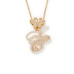 Delicate hiphop butterfly initial letter pendant copper necklace