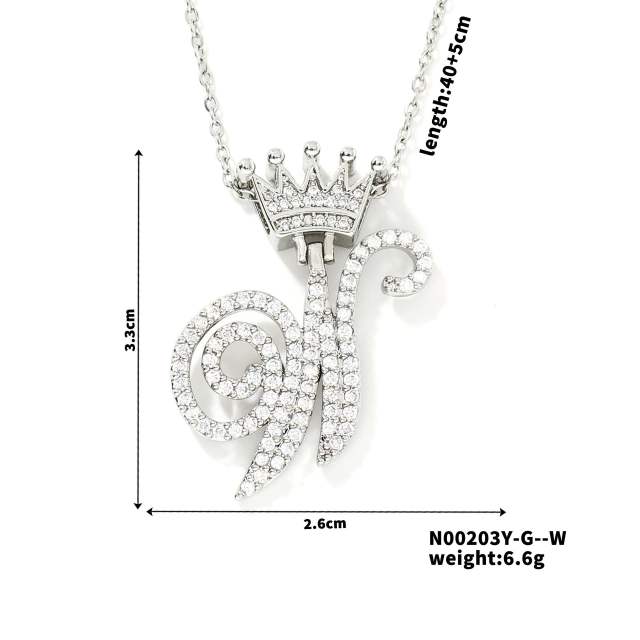 Delicate hiphop diamond initial letter pendant copper necklace