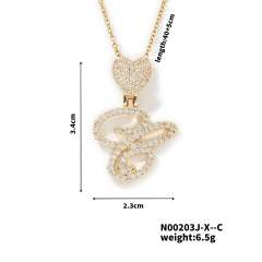 Hiphop diamond heart initial letter pendant copper necklace