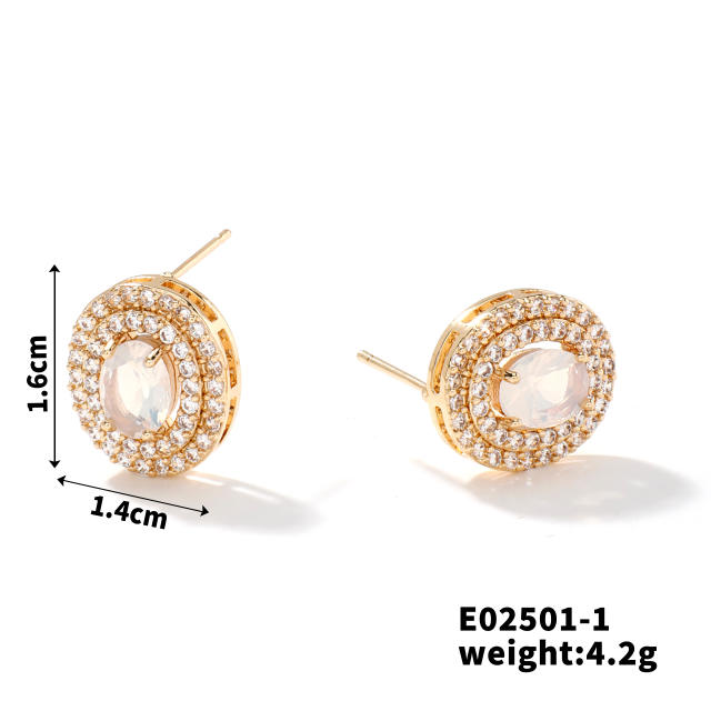 Creative oval shape cubic zircon colorful diamond studs earrings