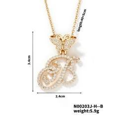 Delicate hiphop butterfly initial letter pendant copper necklace