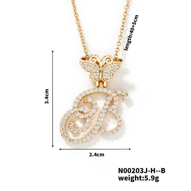Delicate hiphop butterfly initial letter pendant copper necklace