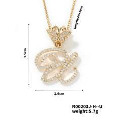 Delicate hiphop butterfly initial letter pendant copper necklace