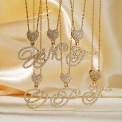 Hiphop diamond heart initial letter pendant copper necklace