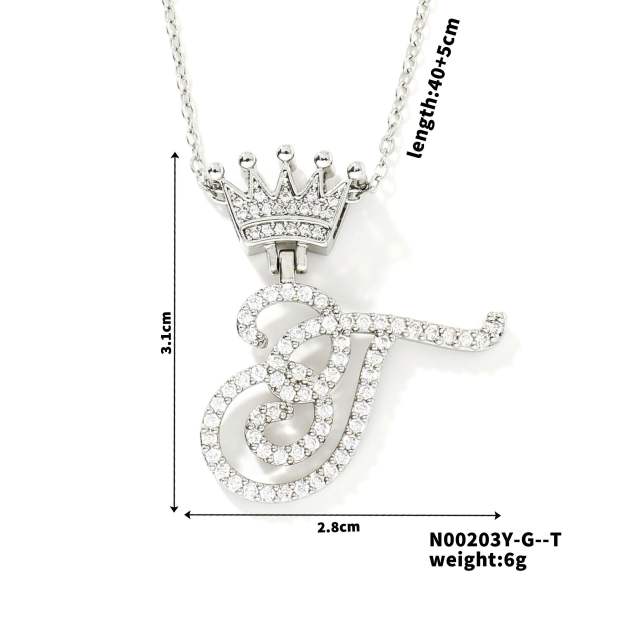Delicate hiphop diamond initial letter pendant copper necklace