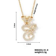 Delicate hiphop butterfly initial letter pendant copper necklace