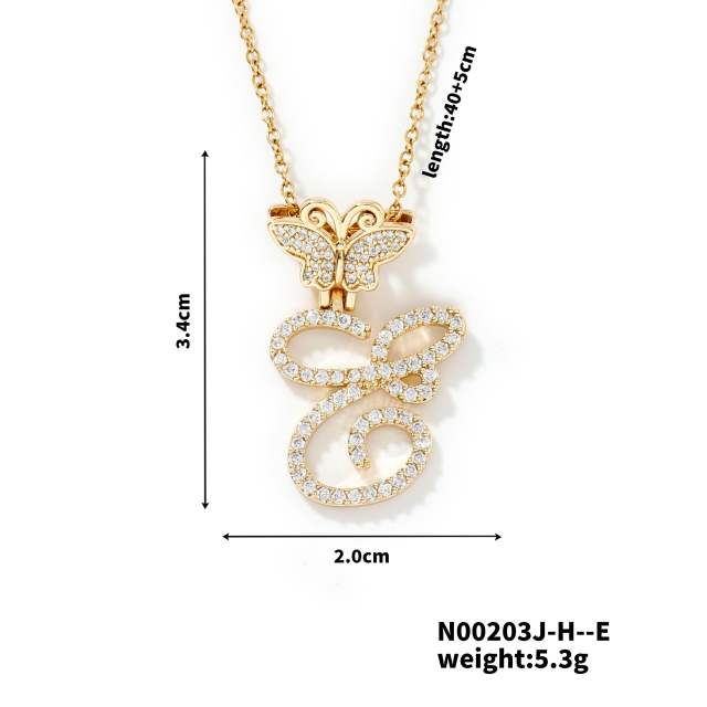 Delicate hiphop butterfly initial letter pendant copper necklace