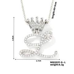 Delicate hiphop diamond initial letter pendant copper necklace