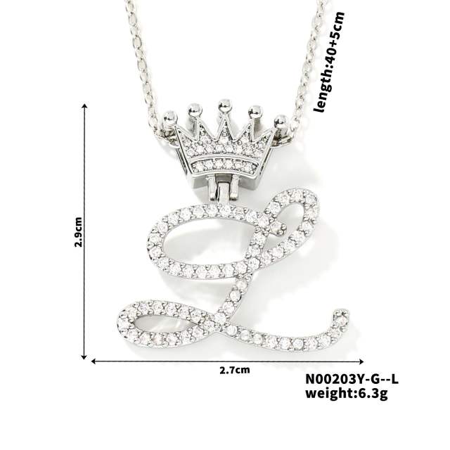 Delicate hiphop diamond initial letter pendant copper necklace