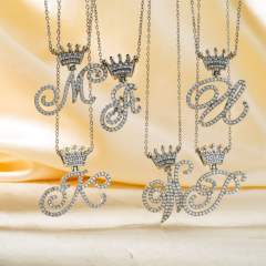 Delicate hiphop diamond initial letter pendant copper necklace
