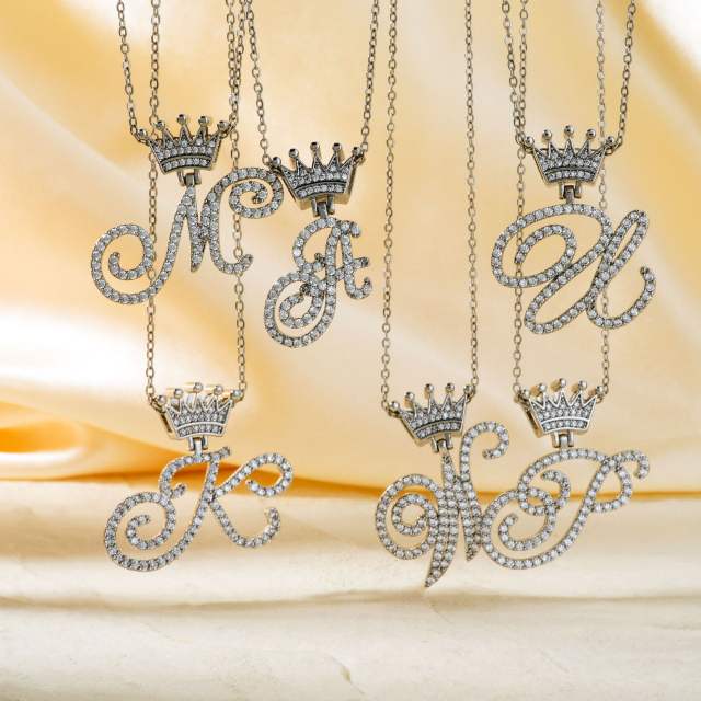 Delicate hiphop diamond initial letter pendant copper necklace