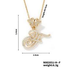 Delicate hiphop butterfly initial letter pendant copper necklace