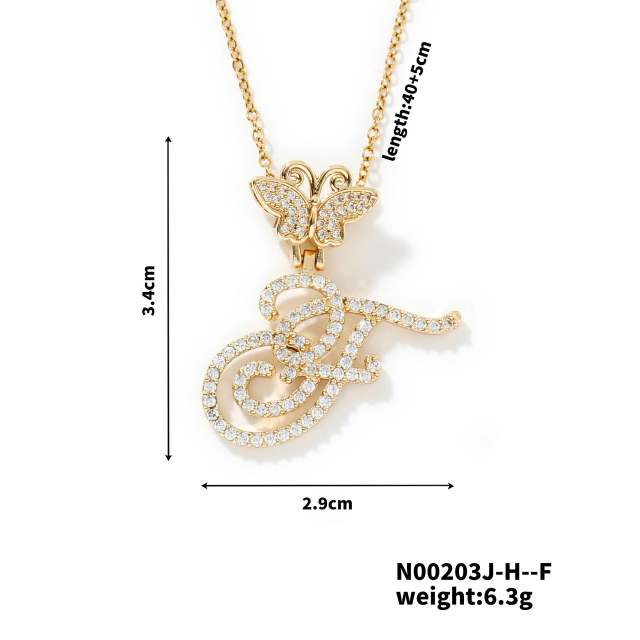 Delicate hiphop butterfly initial letter pendant copper necklace