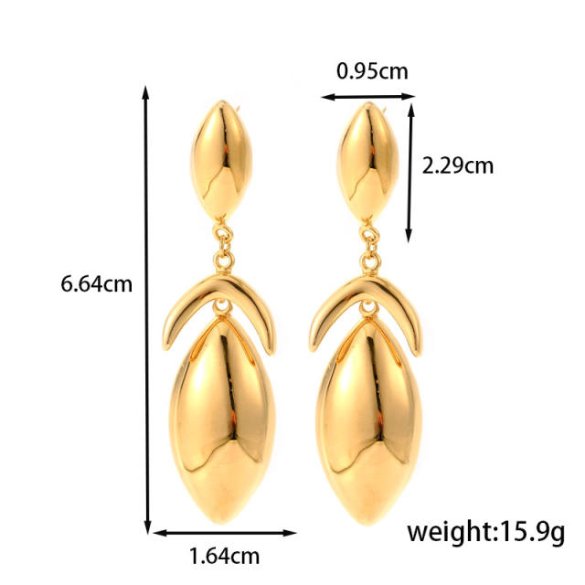 Gold color chunky flower geometric stainless steel dangle earrings collection