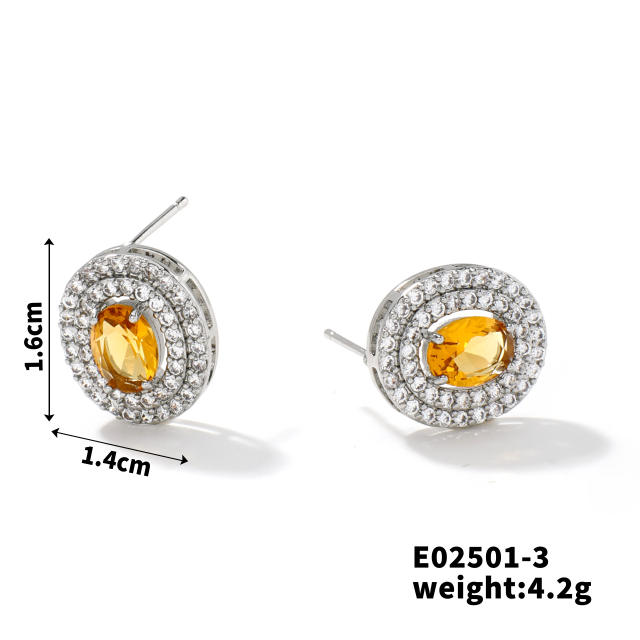 Creative oval shape cubic zircon colorful diamond studs earrings