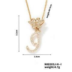Delicate hiphop butterfly initial letter pendant copper necklace