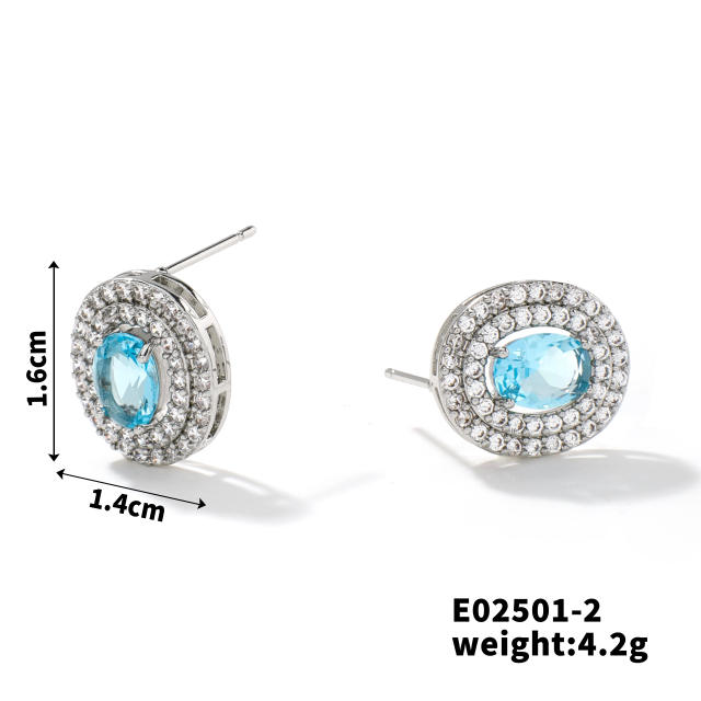 Creative oval shape cubic zircon colorful diamond studs earrings